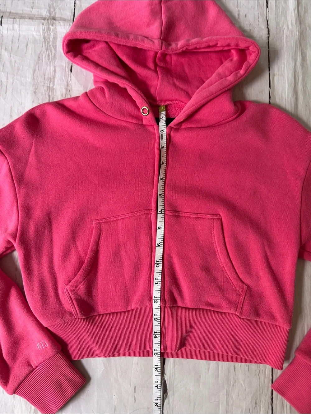 Katie J NYC Cropped Pink Zip Hoodie large